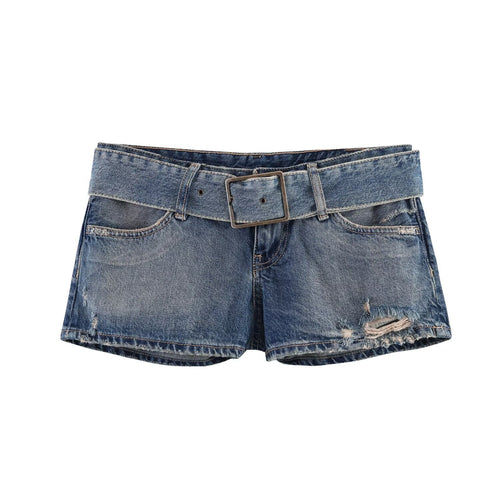 Damen modische Destroyed Denim-Shorts mit verstellbarem Gürtel Echo Archiv
