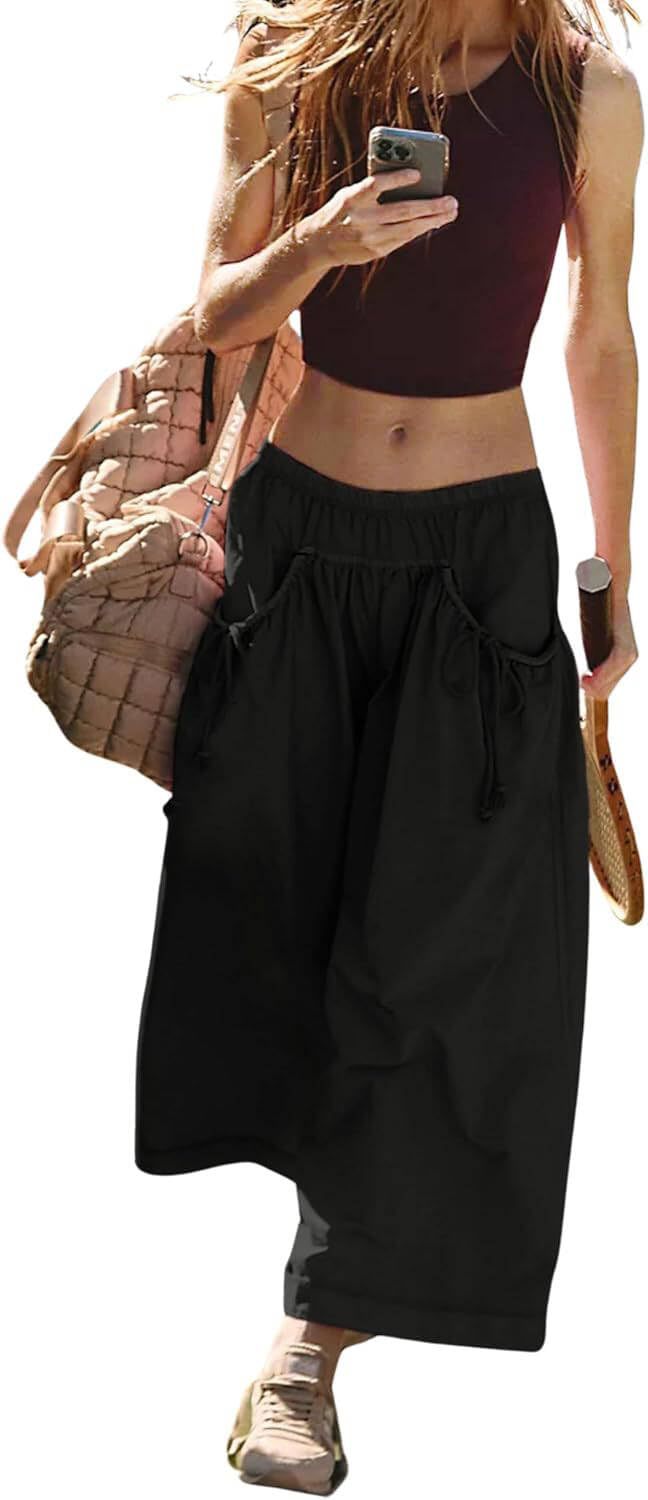Damen Weite Culotte-Hose mit Kordelzug und großzügigen Taschen – Avérine
