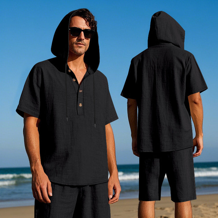 Herren lässiges Bermuda-Set mit Kapuze und Druckknopfverschluss Echoarchiv