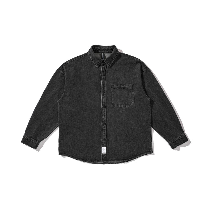 Herren Overshirt aus gewaschenem Denim mit abgerundetem Saum Echoarchiv