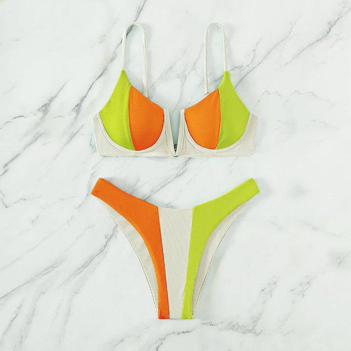 Damen Triangel-Bikini mit modernem Farbblockdesign und verstellbaren Trägern Echo Archiv