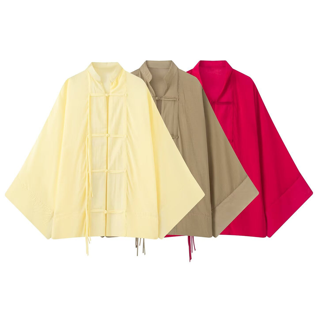 Damen Oversized Kimono-Cape mit traditionellen Knebelverschlüssen Echo Archiv