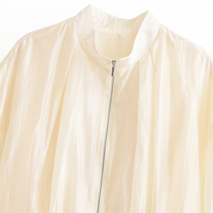 Damen Leichtes Cropped-Blouson aus Satinoptik mit Stehkragen und Elastiksaum Echo Archiv