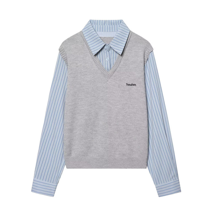 Damen Lagenlook-Hemd mit V-Ausschnitt Strickweste Echo Archiv