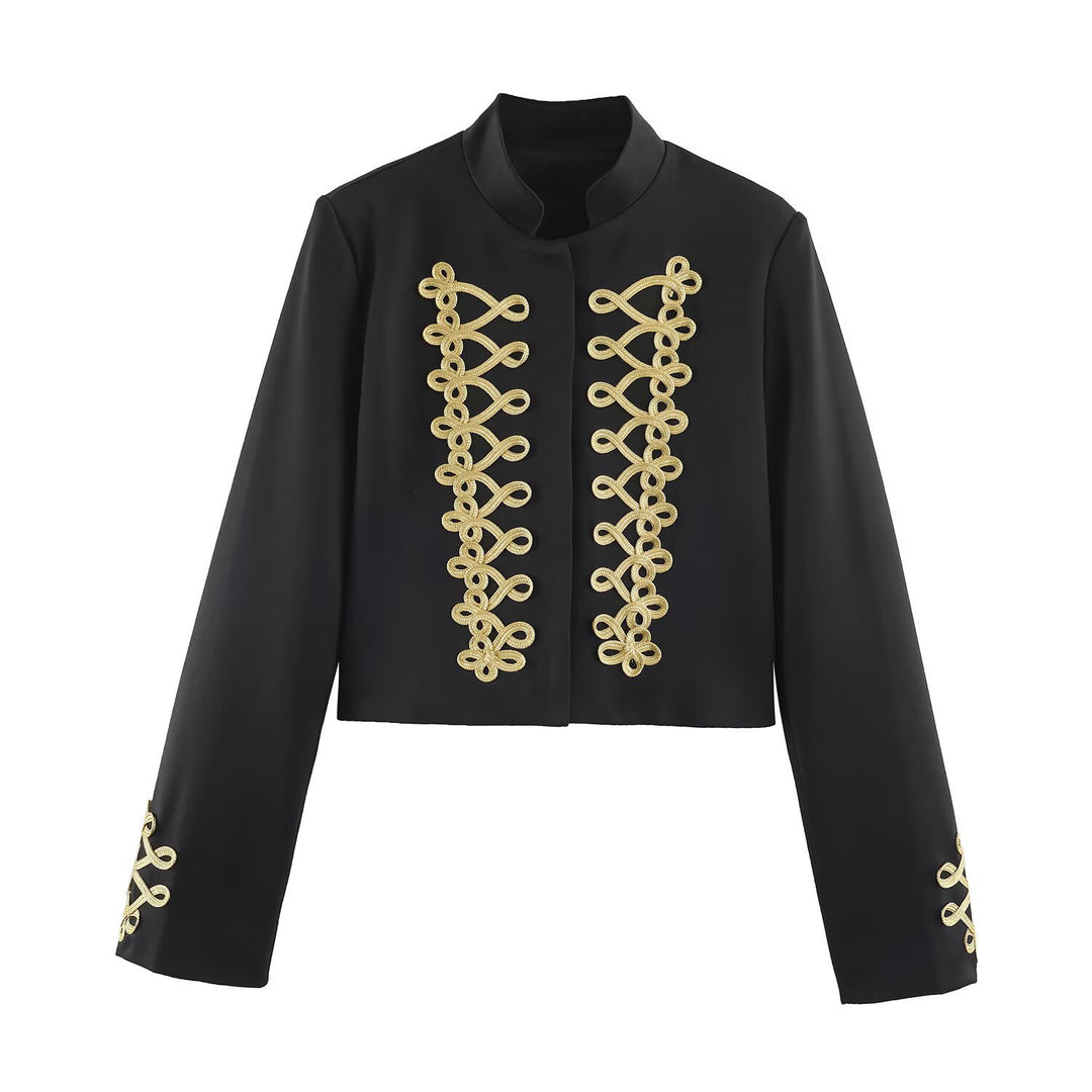Damen Kurzjacke im Militärstil mit goldener Zierborte und Stehkragen Echo Archiv