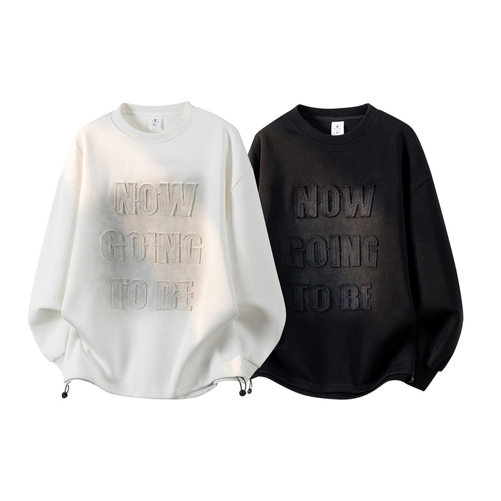 Damen Oversize-Sweatshirt mit gesticktem Schriftzug, abgerundetem Saum & überschnittener Schulter Echoarchiv