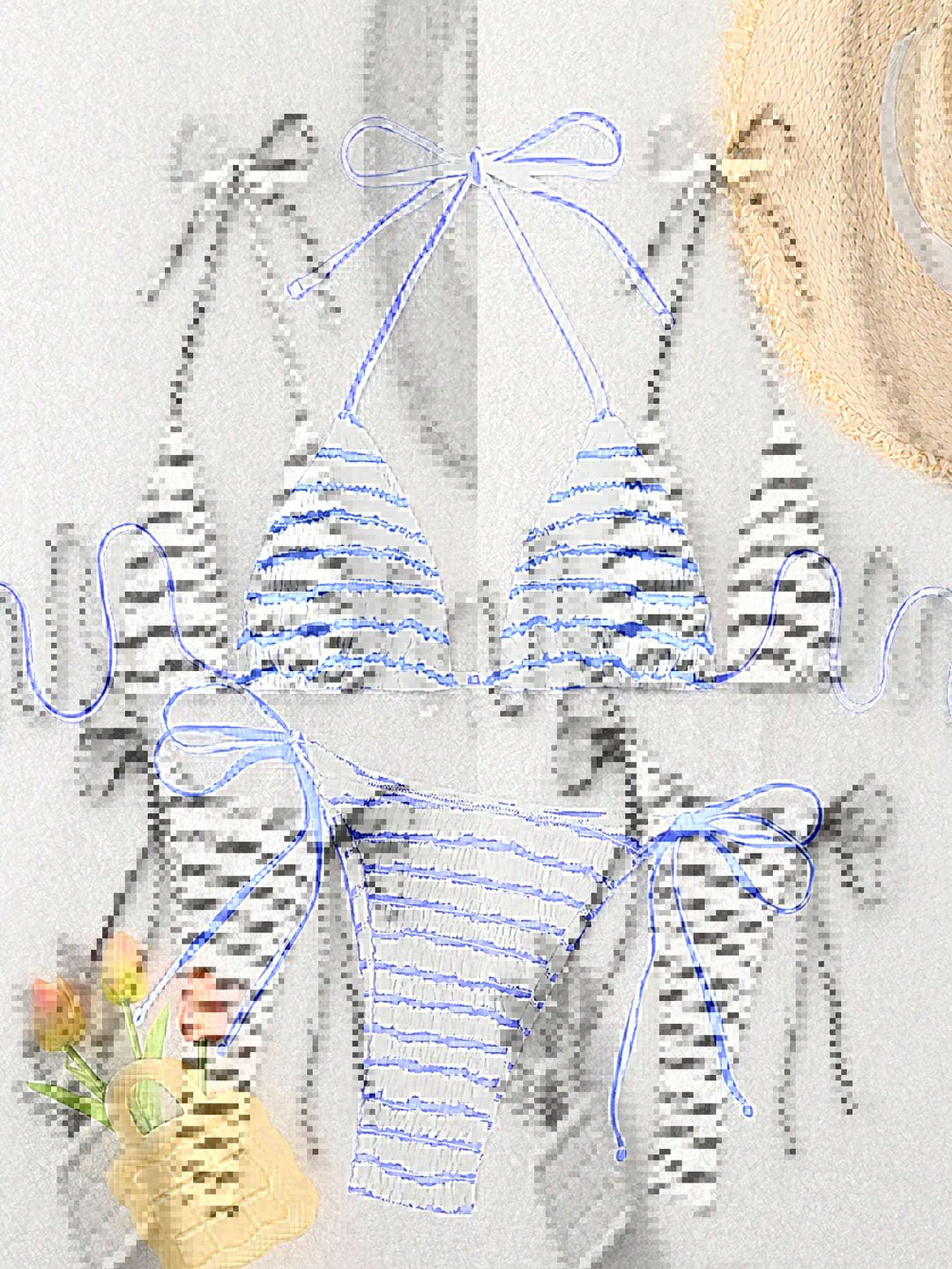 Damen Triangel-Bikini mit feinem Streifenmuster und raffinierten Bindebändern Echo Archiv