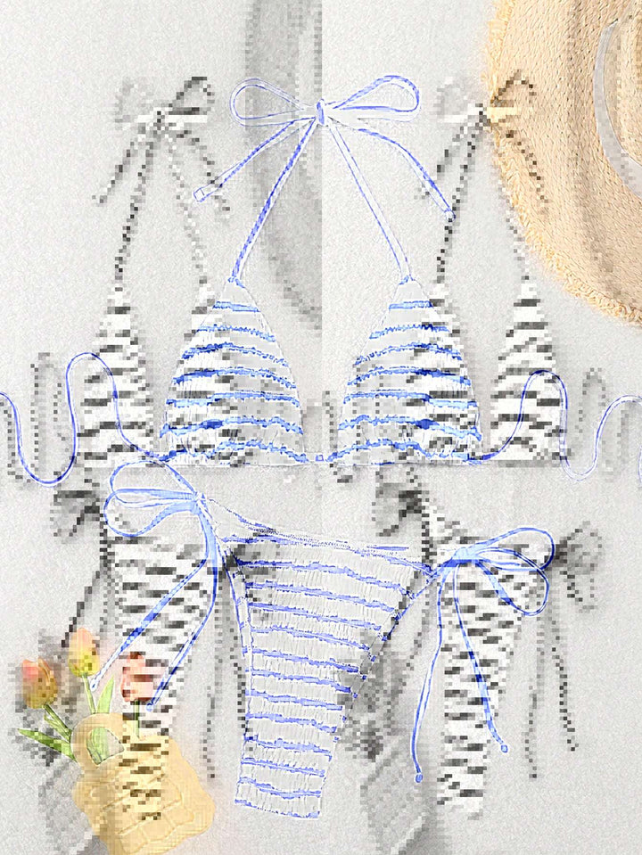 Damen Triangel-Bikini mit feinem Streifenmuster und raffinierten Bindebändern Echo Archiv