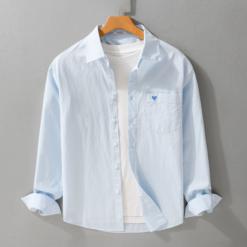 Herren Leichtes Baumwoll-Overshirt mit Brusttasche und dezenter Herzstickerei Echoarchiv