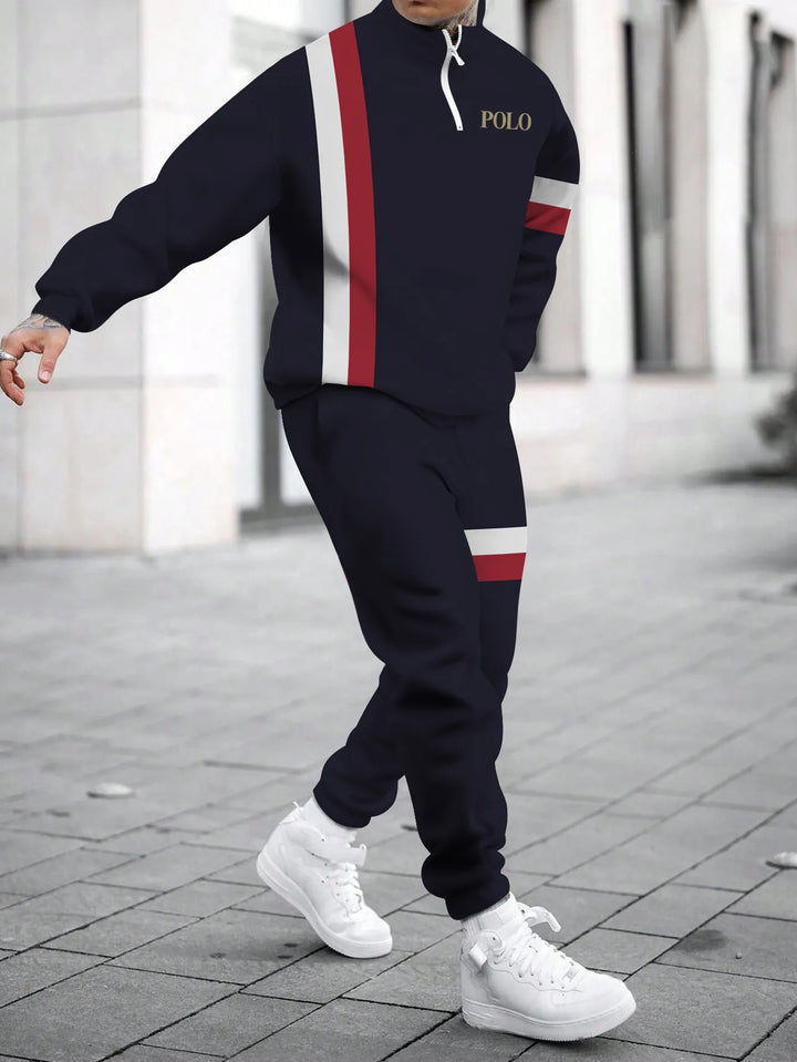 Herren sportliches Outfit mit hohem Kragen und modischem Grafikdesign Echoarchiv