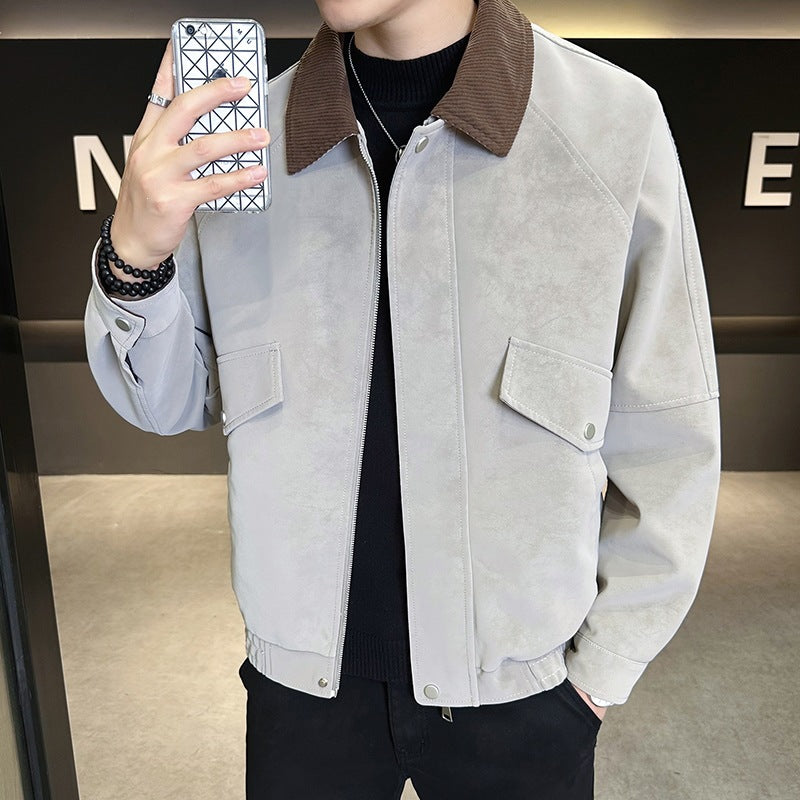 Herren Oversize Velours‑Optik Übergangsblouson mit Hemdkragen, Reißverschluss & elastischem Saum Echoarchiv