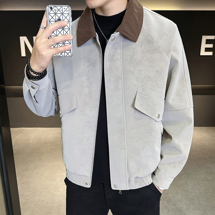 Herren Oversize Velours‑Optik Übergangsblouson mit Hemdkragen, Reißverschluss & elastischem Saum Echoarchiv