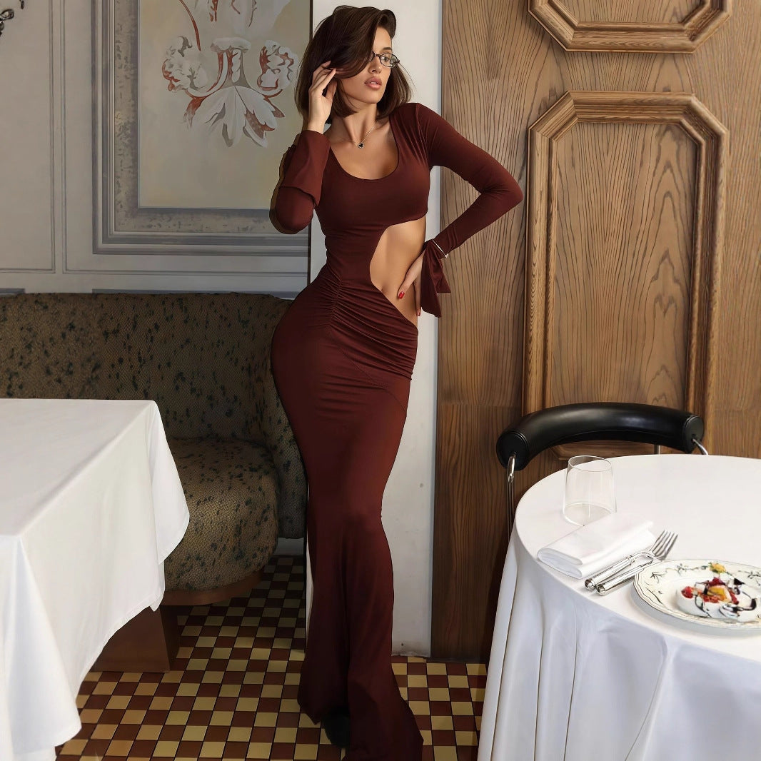 Damen elegantes Maxi-Kleid mit asymmetrischem Cut-Out und Raffungen Echo Archiv