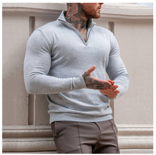 Herren Pullover mit kurzem Reißverschluss und Stehkragen Echoarchiv