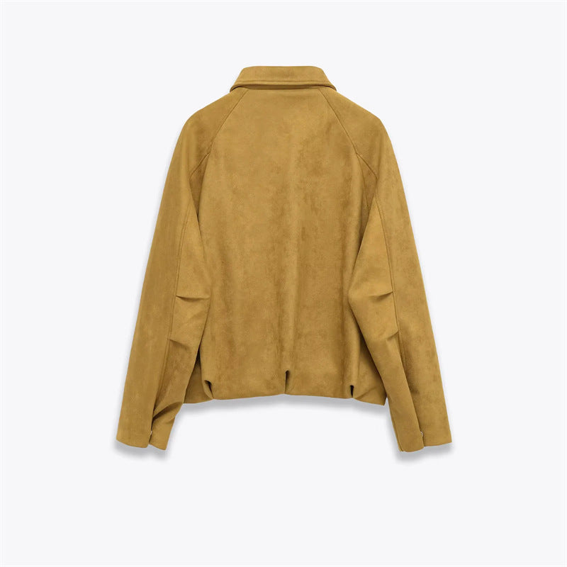 Damen nan cropped Wildlederoptik Bomberjacke mit verdecktem Reißverschluss und tailliertem Gummizugsaum Echo Archiv