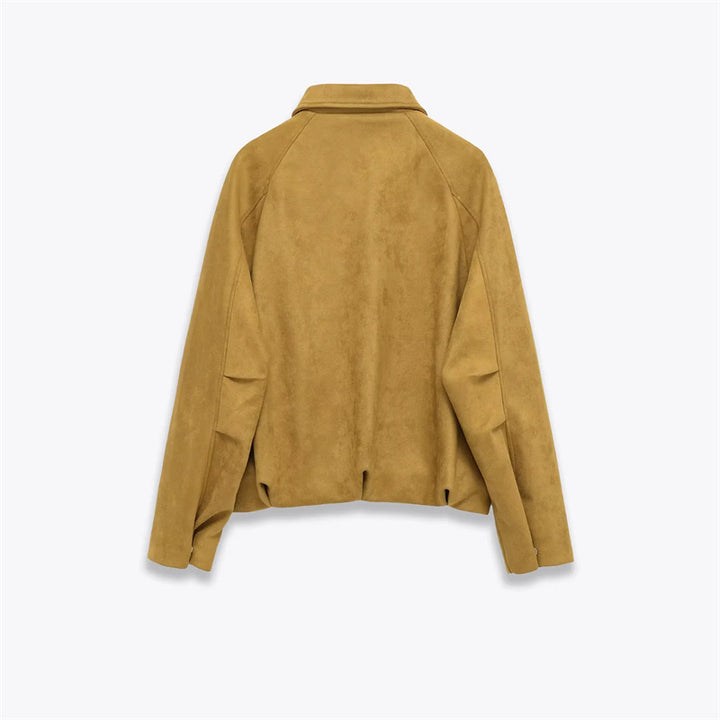 Damen nan cropped Wildlederoptik Bomberjacke mit verdecktem Reißverschluss und tailliertem Gummizugsaum Echo Archiv