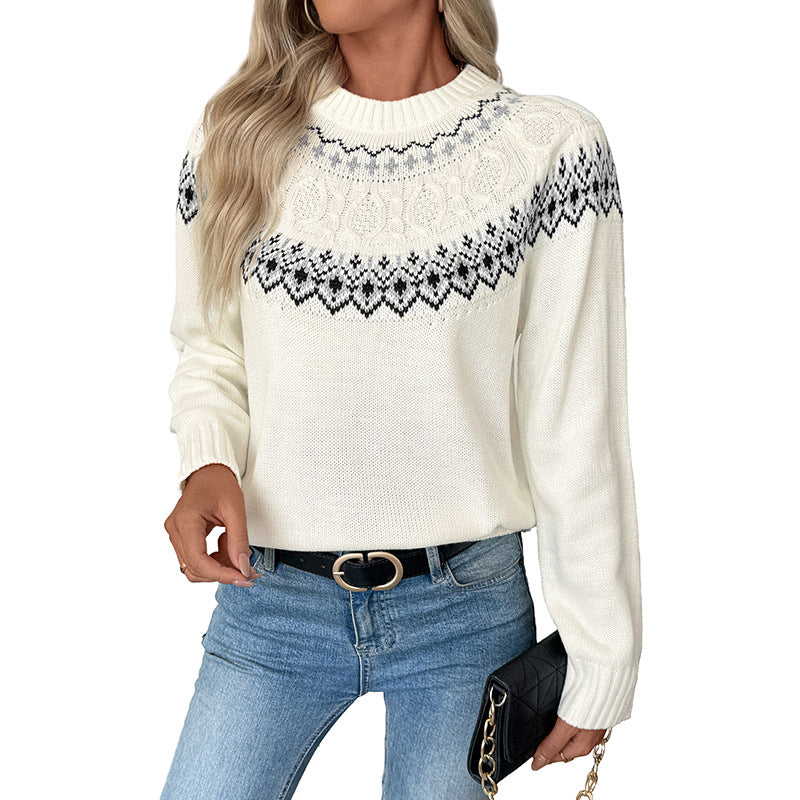 Damen Gemusterter Strickpullover mit Rundhalsausschnitt Echo Archiv