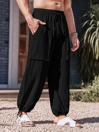 Herren lockere Sommerhose mit elastischem Bund und Taschen Echoarchiv