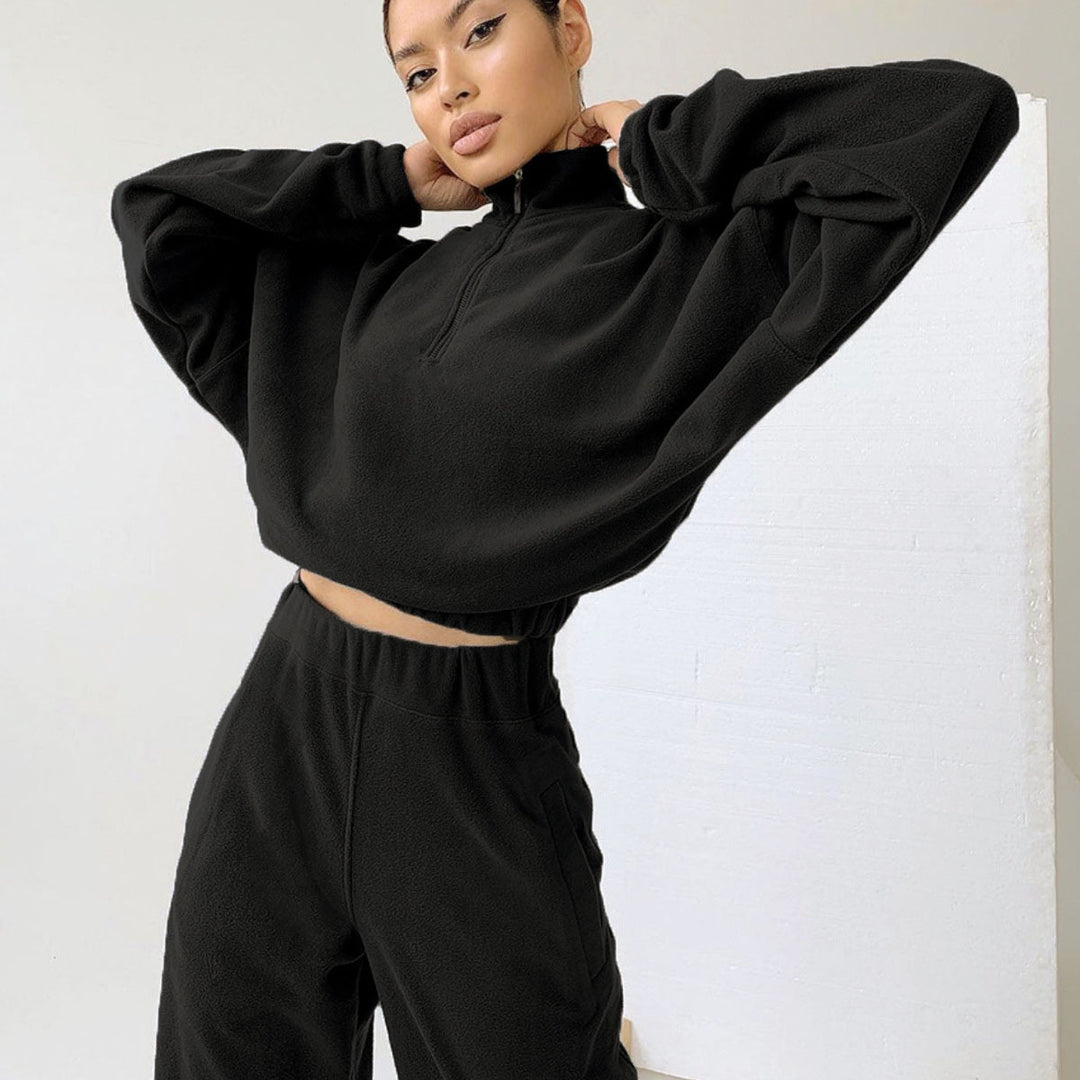 Damen nan kurz geschnittenes Thermo-Fleece-Set mit Halbfront-Reißverschluss und hohem Komfortbund Echo Archiv
