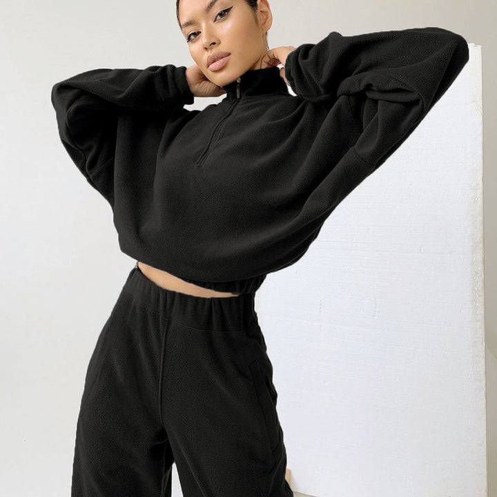 Damen nan kurz geschnittenes Thermo-Fleece-Set mit Halbfront-Reißverschluss und hohem Komfortbund Echo Archiv
