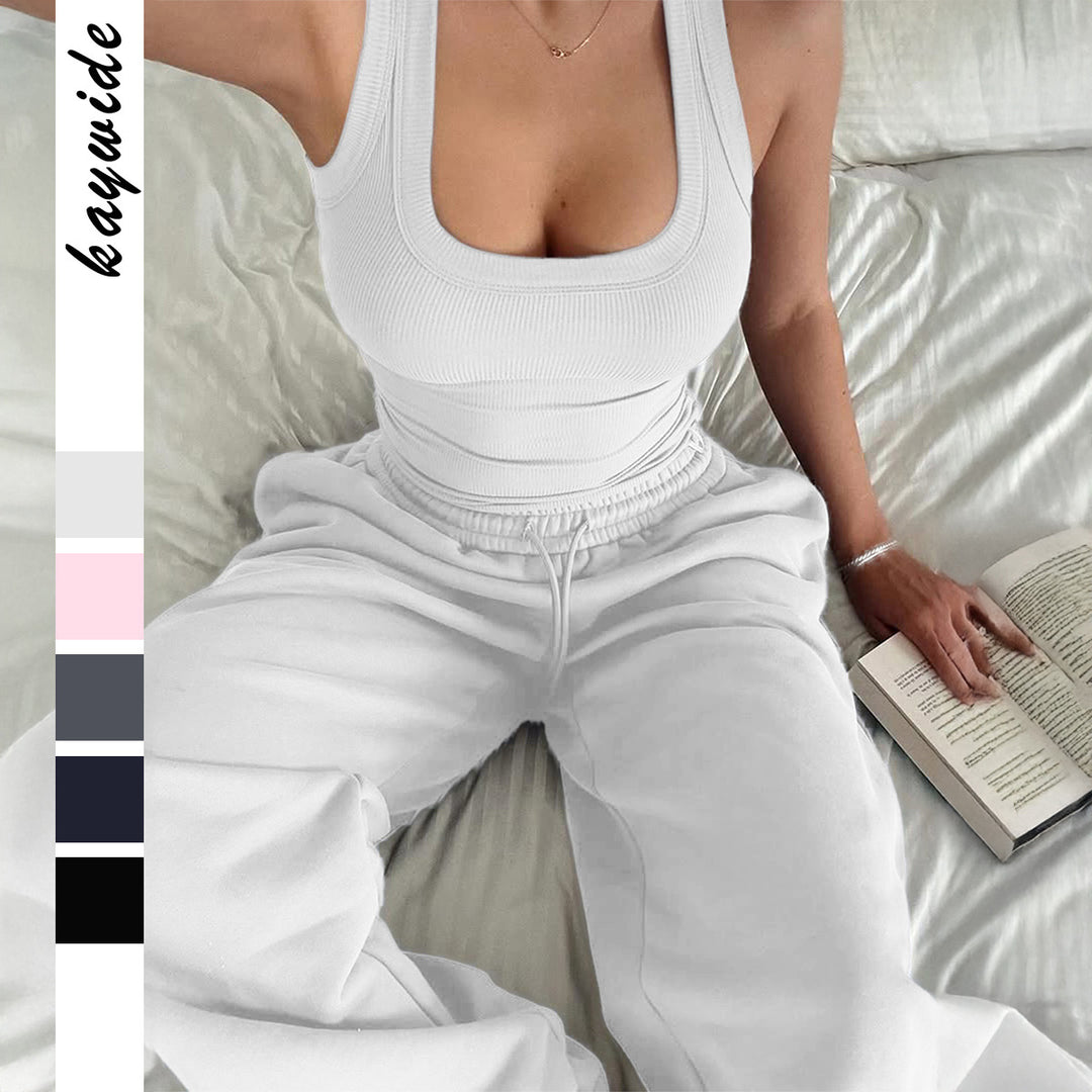 Damen weite High‑Waist Loungehose mit Kordelzug elastischem Komfortbund und Eingrifftaschen – Avélisse