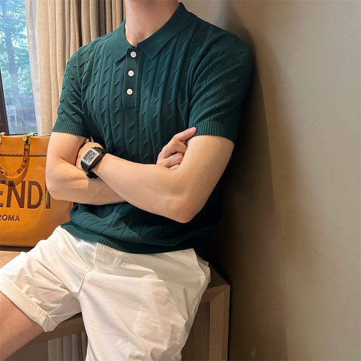 Herren Elegantes Strick-Polohemd mit Rippstruktur Echo Archiv