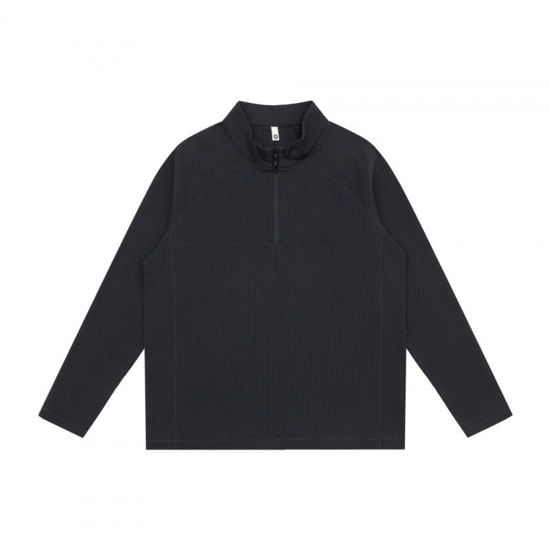 Unisex Grobstruktur-Halbzip-Pullover mit Stehkragen und Boxy-Schnitt Echo Archiv