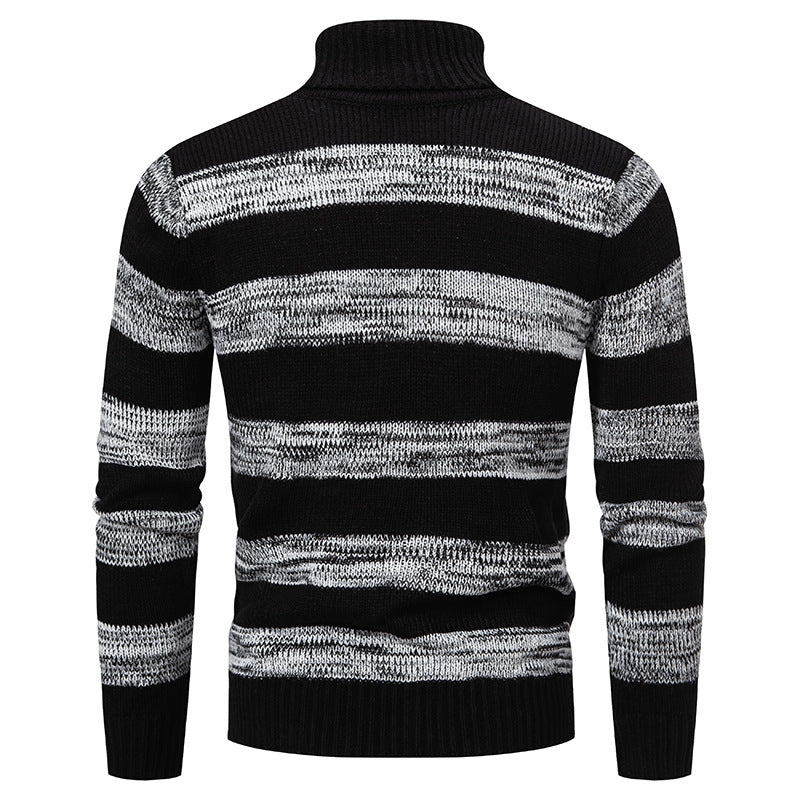 Herren hochwertiger Rollkragenpullover mit auffälligem Streifenmuster Echoarchiv