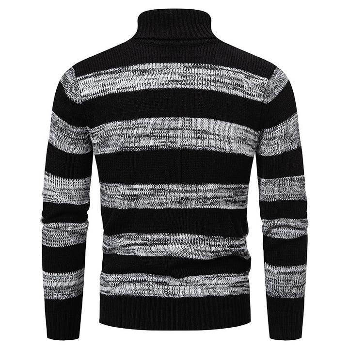 Herren hochwertiger Rollkragenpullover mit auffälligem Streifenmuster Echoarchiv