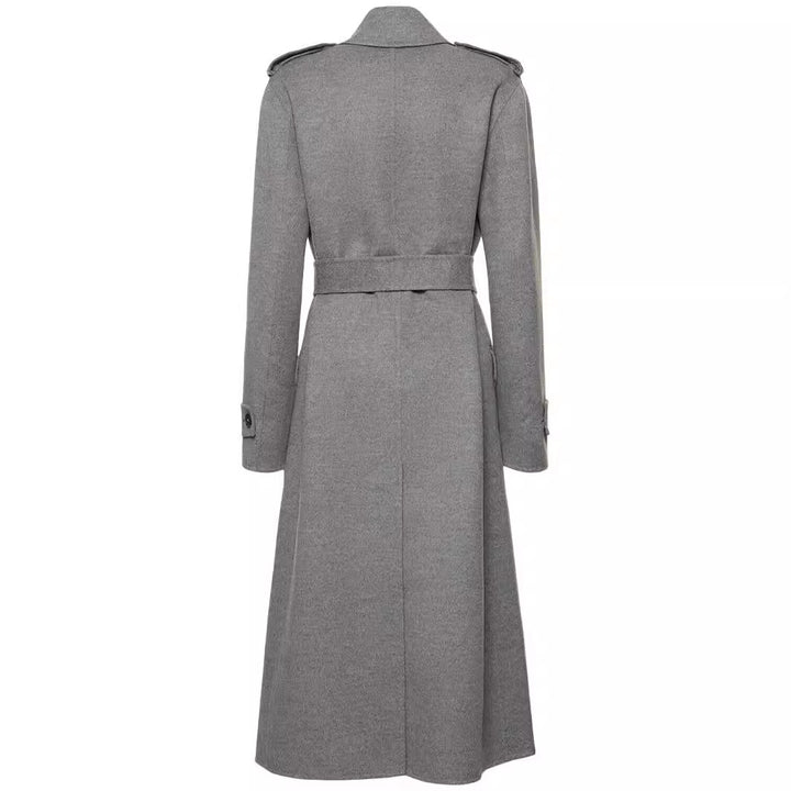 Damen Midilanger Taillierter Doppelreiher‑Trenchcoat aus Wollmix mit ausgestelltem Saum Echoarchiv