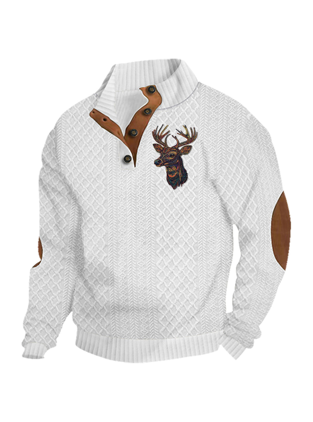 Herren nan Heritage-Strukturpullover mit Stehkragen Lederimitat-Besatz Ellenbogen-Patches und Halbknopfleiste Echo Archiv
