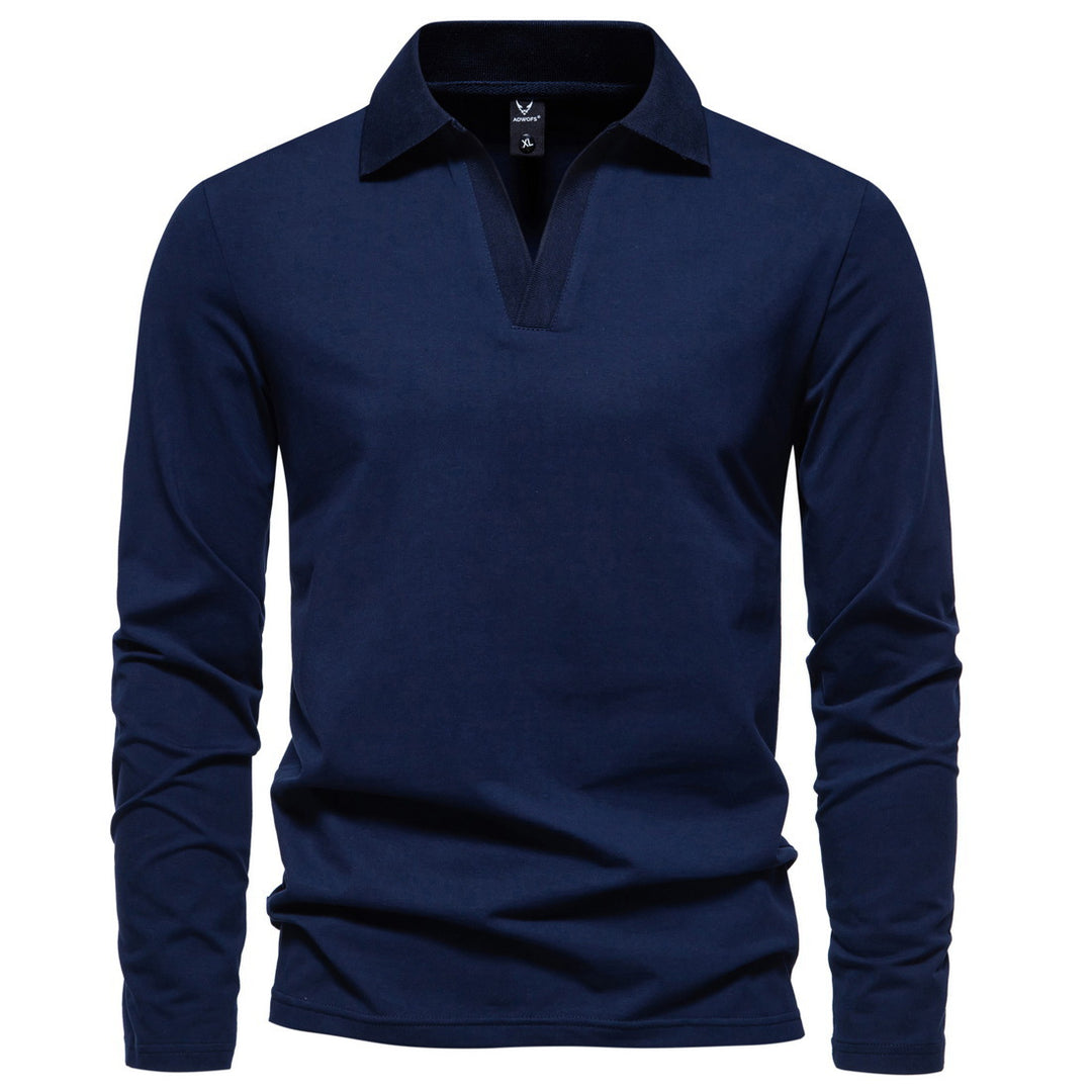 Herren nan Langarm-Polo mit offenem V-Ausschnitt, feinem Rippenkragen und schmaler Silhouette Echo Archiv