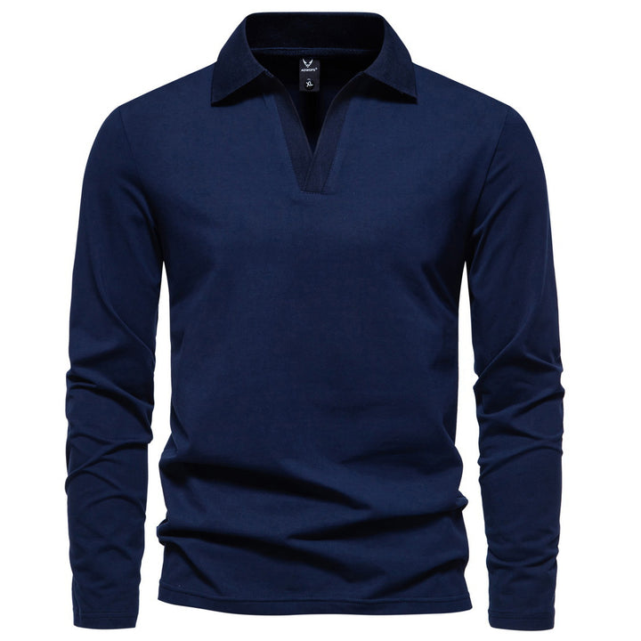 Herren nan Langarm-Polo mit offenem V-Ausschnitt, feinem Rippenkragen und schmaler Silhouette Echo Archiv