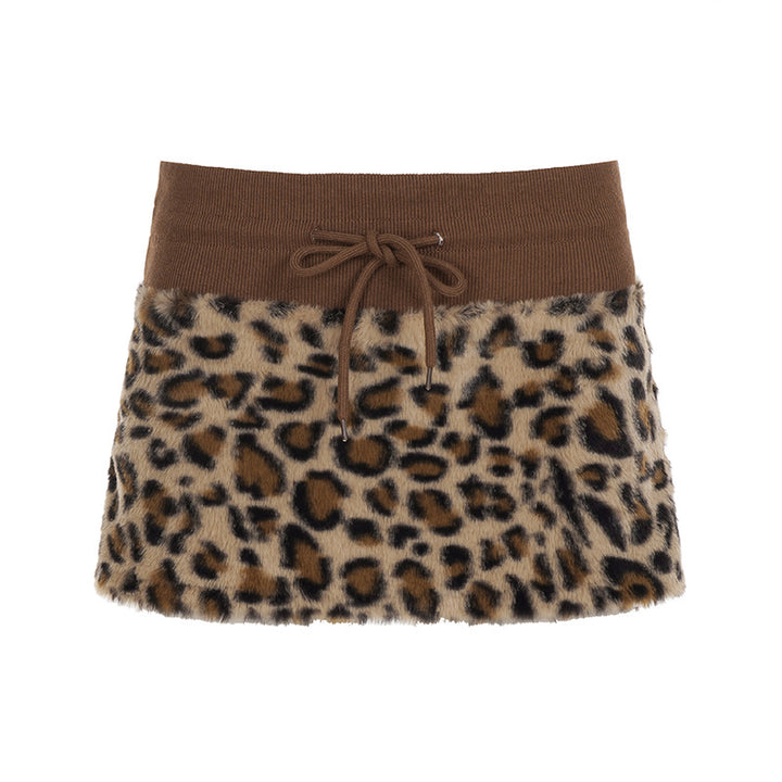 Damen trendiger Kuschelrock mit Leopardendruck und elastischem Bund Echo Archiv