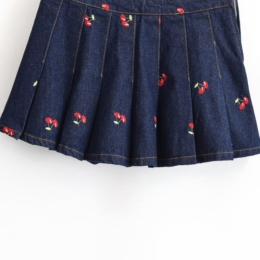 Damen Jeansrock mit aufwendigen Stickereien und plissiertem Design Echo Archiv