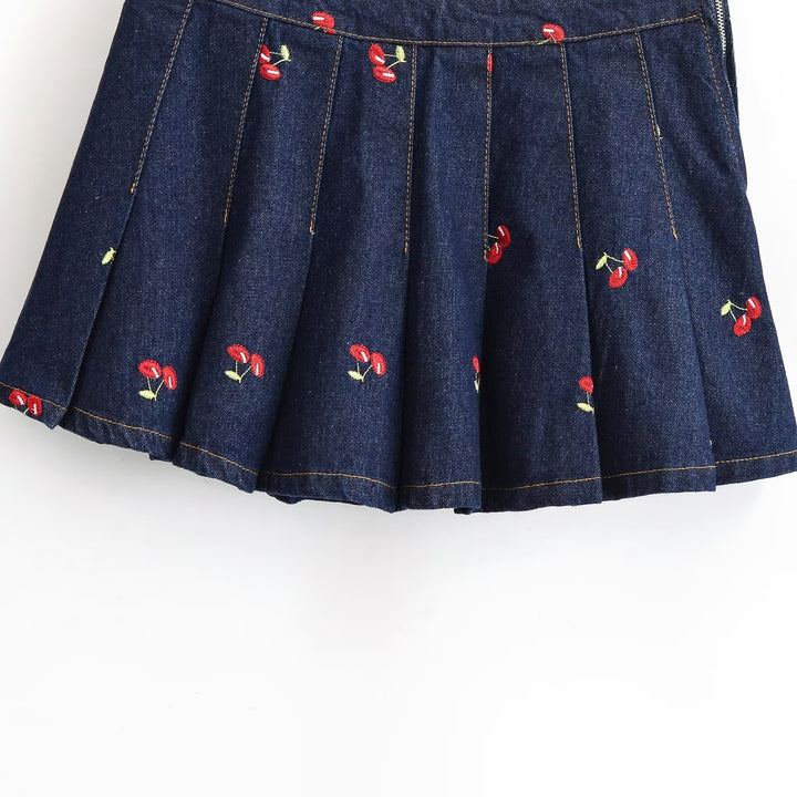 Damen Jeansrock mit aufwendigen Stickereien und plissiertem Design Echo Archiv