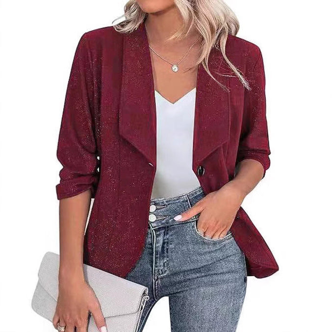 Damen Glitzer Blazerjacke mit femininer Silhouette und elegantem Revers Echoarchiv
