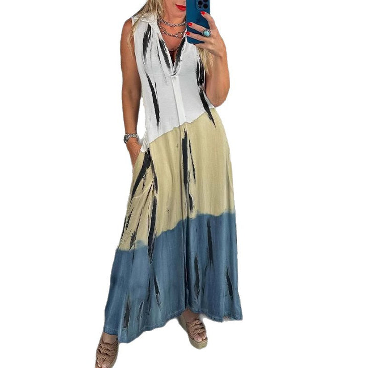 Damen nan ärmelloses Langkleid mit Hemdkragen, seitlichen Einschubtaschen und Pinselstreifenmuster Echo Archiv