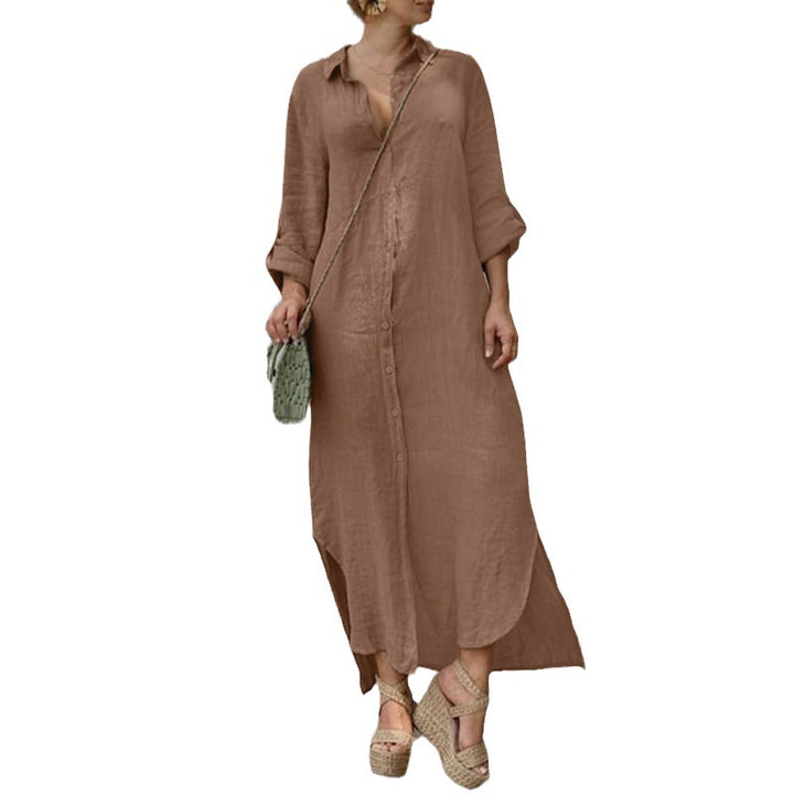 Damen Hemdblusenkleid mit durchgehender Knopfleiste, seitlichen Schlitzen und 3/4-Ärmeln Echo Archiv