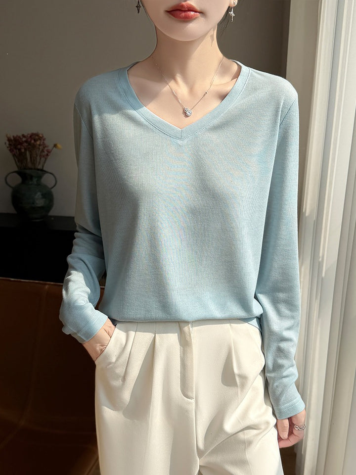 Damen Leichtes V-Ausschnitt-Feinstrick-Longsleeve Echoarchiv