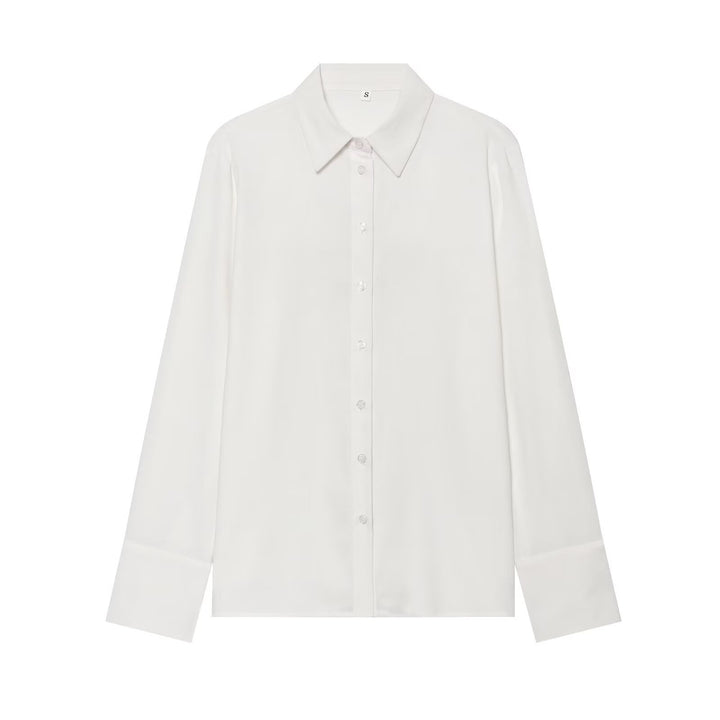Damen Oversized Seidenimitat-Hemdbluse mit Kentkragen und Manschetten Echo Archiv