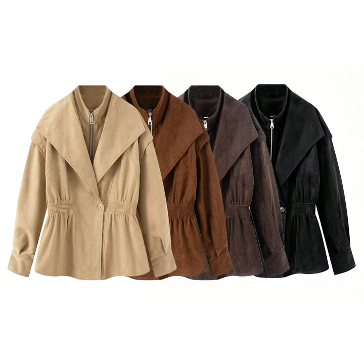 Damen Taillierte Jacke in Wildlederoptik mit großem Schalkragen, Reißverschluss und geraffter Taille Echo Archiv