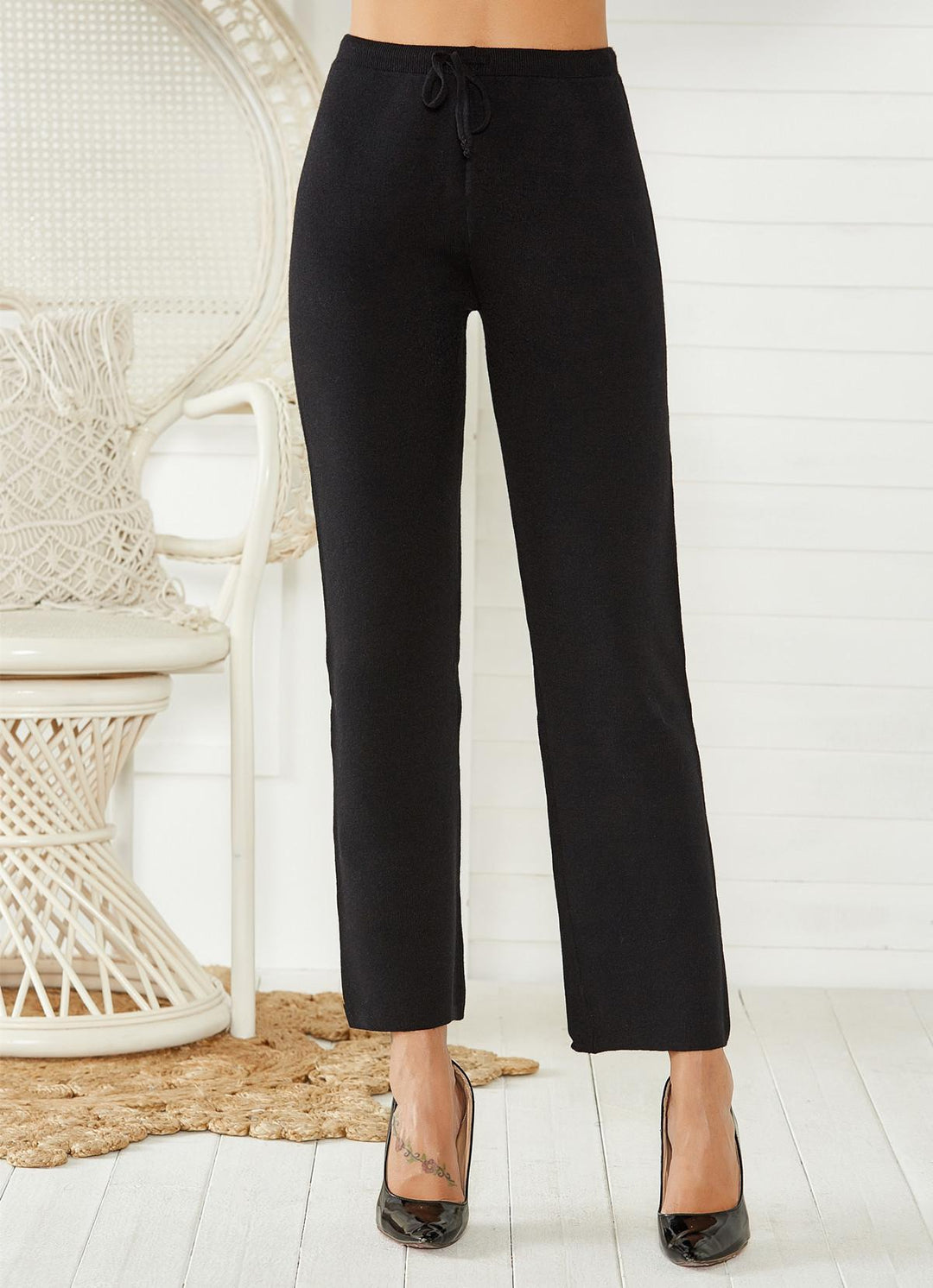 Damen Loungy Strickhose mit elastischem Bund und Kordelzug Echo Archiv