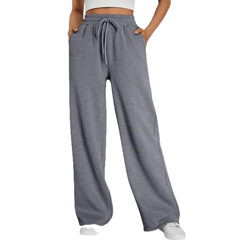 Damen Palazzo-Loungehose mit hoher Taille, elastischem Bund, Kordelzug und tiefen Seitentaschen – Avélisse