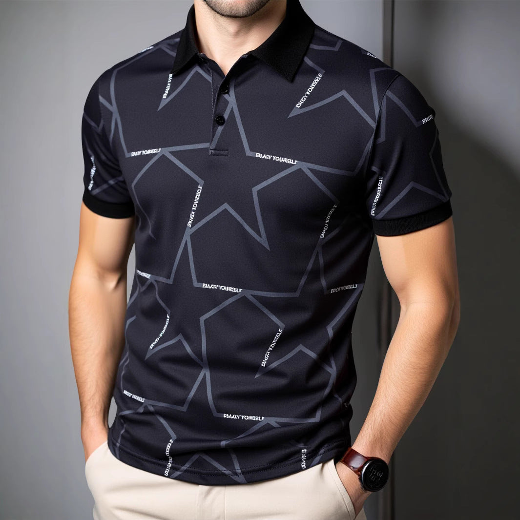 Herren Poloshirt mit modernem Sternen-Design und atmungsaktiven Materialien Echoarchiv