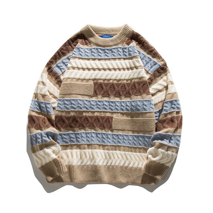 Unisex Oversize Grobstrickpullover mit strukturierter Blockstreifen-Optik und Rundhalsausschnitt Echoarchiv