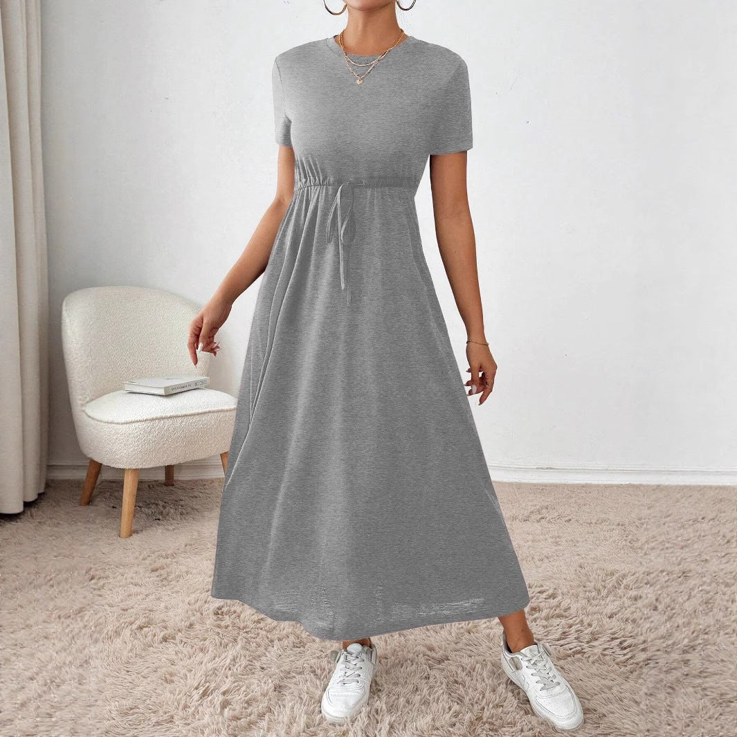 Damen lässiges Maxikleid mit elastischem Taillenbund und Rundhalsausschnitt Echo Archiv