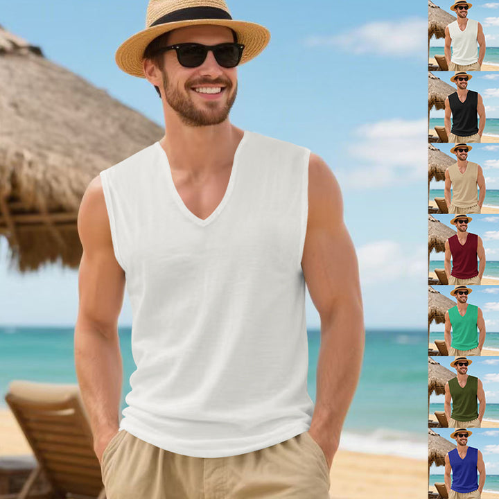 Herren ärmelloses V-Ausschnitt-Tanktop aus atmungsaktivem Stretchmaterial Echoarchiv