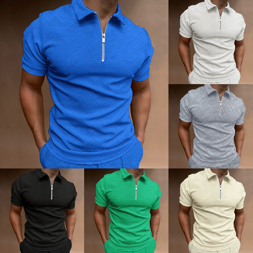 Herren strukturiertes Kurzarm-Zip-Polo Echoarchiv