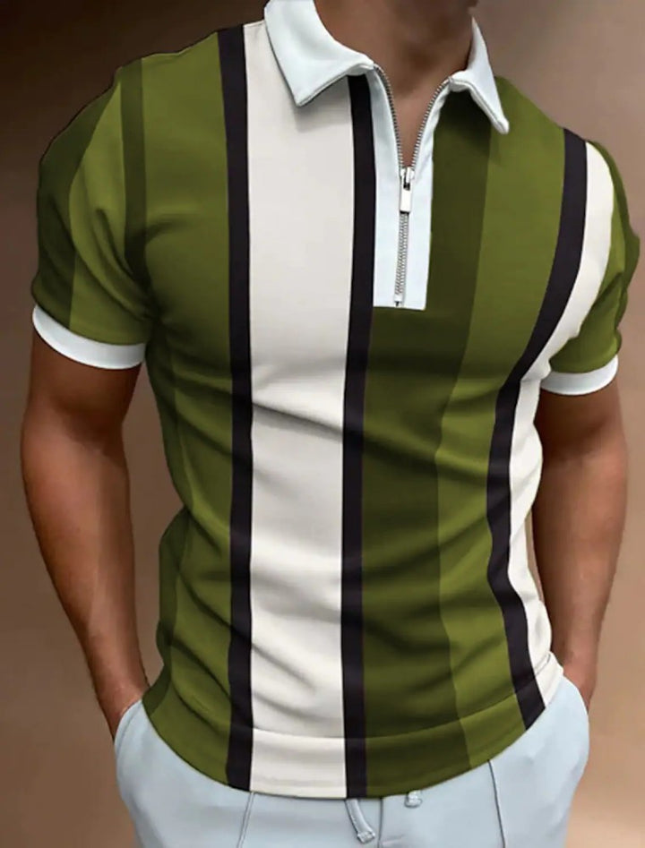 Herren Polohemd mit sportlichem Reißverschluss und elegantem Blockstreifenmuster Echoarchiv